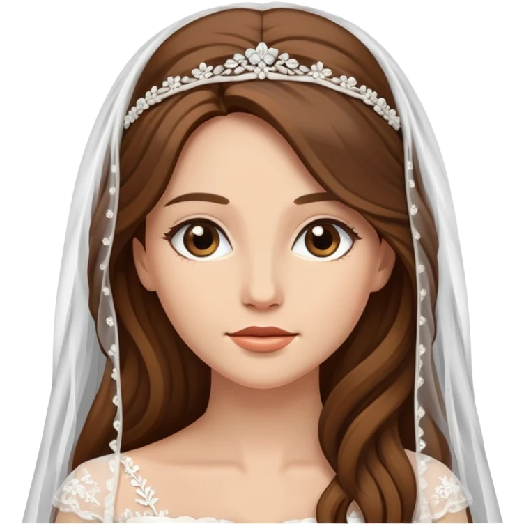 beautiful brown long hair bride with veil emoji