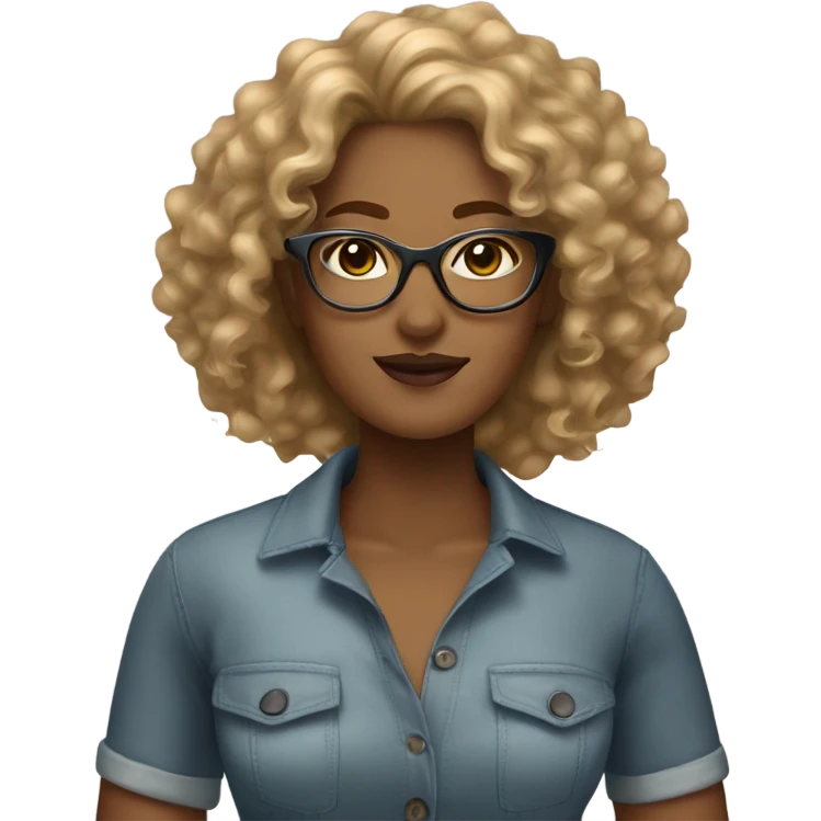 Gorgeous light brown woman with big blonde curly hair and glasses emoji