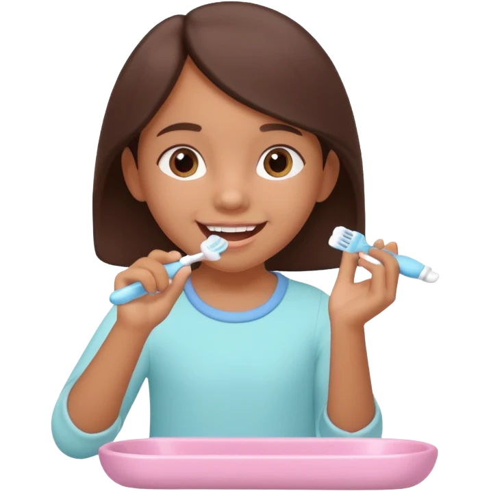 little brown girl brushing her teeth, pastel portrait, bright nourishing morning atmosphere, soft focus, isometric 3d plush emoji
