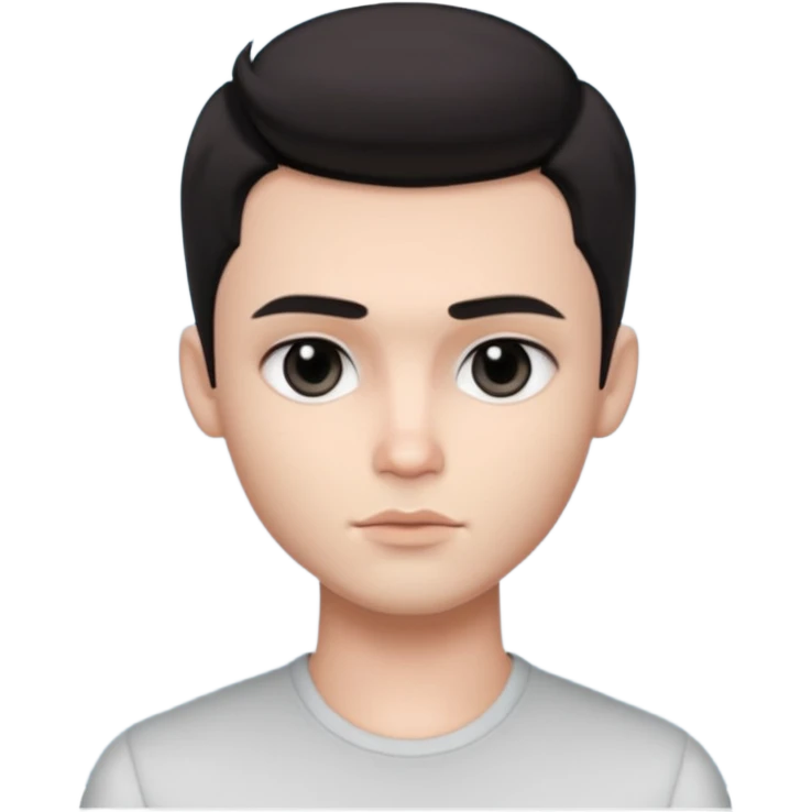 pretty handsome bratz man, with black black black eyes,  short dark hair, pale skin, defined jawline emoji