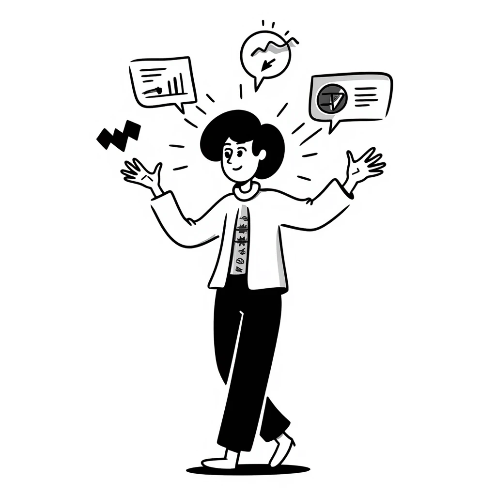 Sketch of future human with neural implants, digital aura, and floating tech interfaces emoji