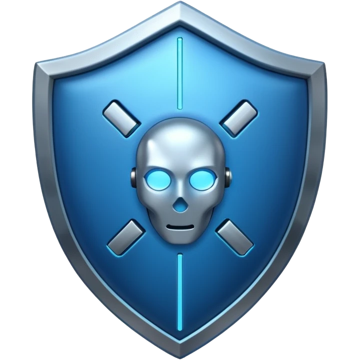 generate blue cyber shield with different  hack symbols emoji