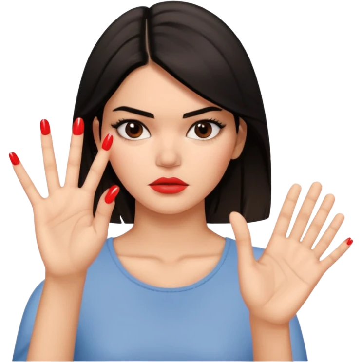 kendall jenner looking anoyed and showing her palm which is small signalising stop emoji