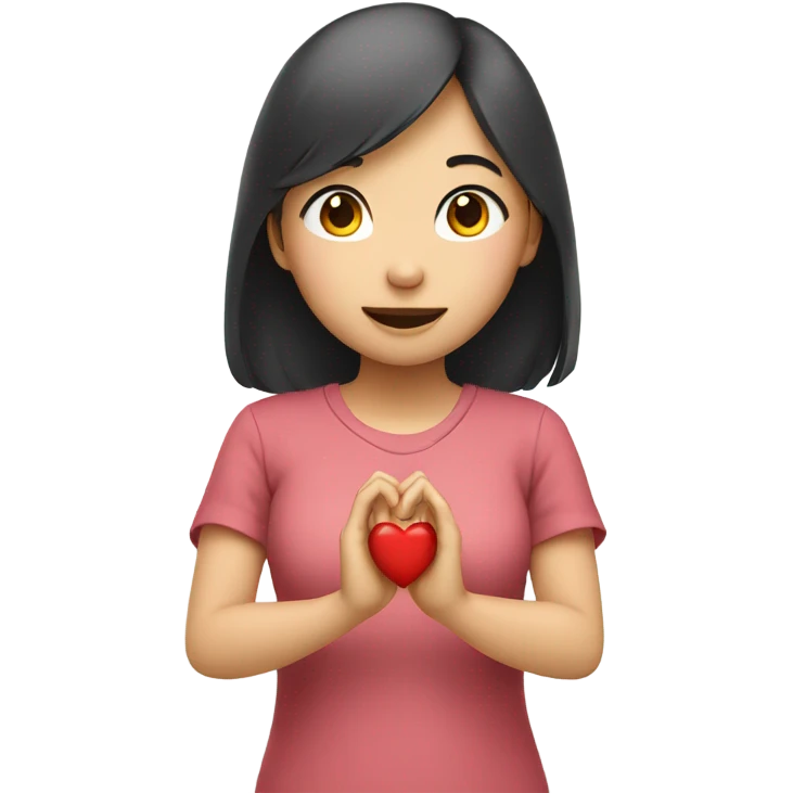 Asian girl giving heart sign with hands emoji