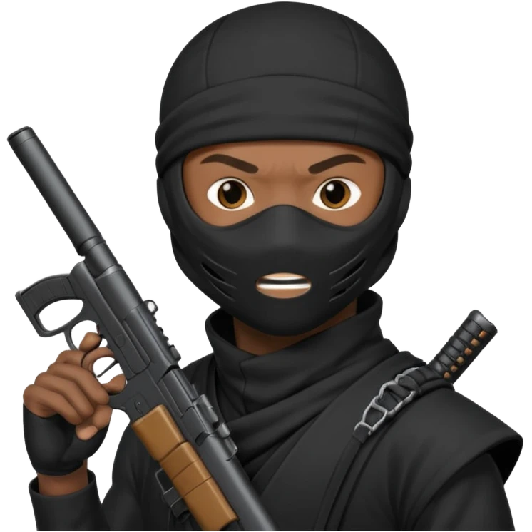 A black male in a ninja mask with a gun emoji