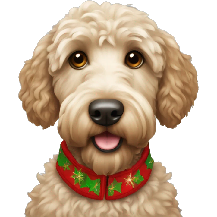 Labradoodle in a Christmas jacket emoji