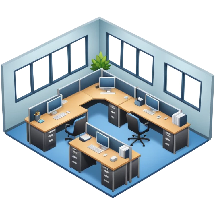 an office with several desks in an isometric style emoji