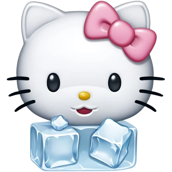 Hello kitty with silver teeth holding ice cube emoji