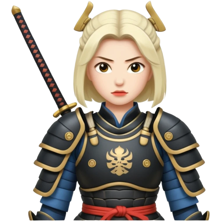 A female samurai with strong posture, armor plates, and fierce determination.  emoji