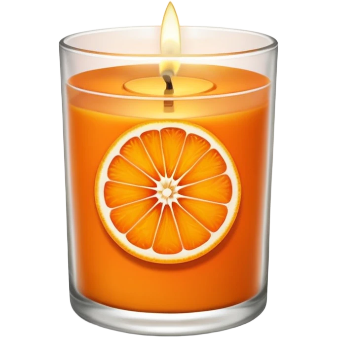 Citrus candle – orange wax in clear glass with slice of orange label emoji