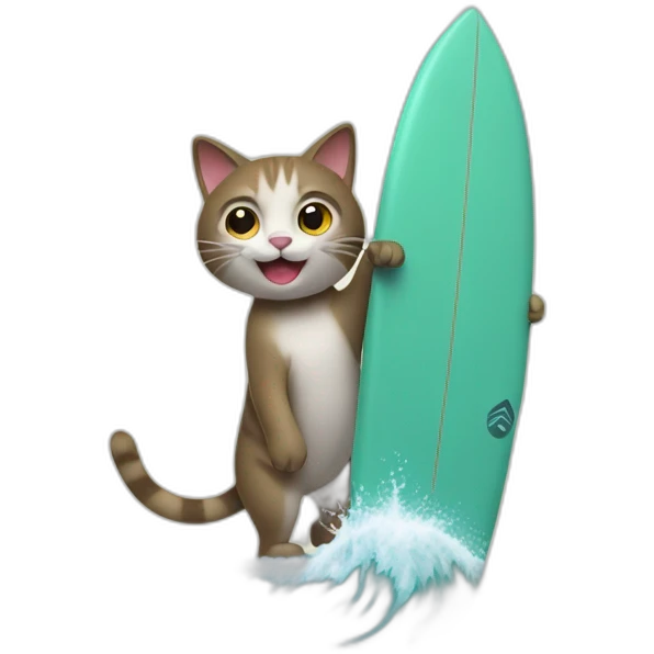 un chat sur un surf emoji