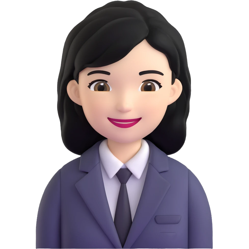 white woman with black hair in a suit, smiling emoji