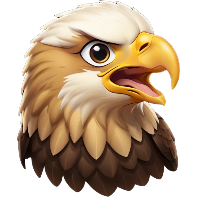 Cinematic Cute Yawning Golden Eagle Portrait Emoji, Head tilted slightly with a dramatic, wide-open yawn, showcasing a robust, majestic form with softly drooping feathers and sleepy, half-closed eyes, Simplified yet irresistibly adorable features, highly detailed, glowing with a soft, cozy amber glow, high shine, relaxed yet expressive, stylized with a dash of whimsical aerial charm, soft glowing outline, capturing the essence of a drowsy yet affectionate golden eagle that appears ready to stretch out for a nap! emoji