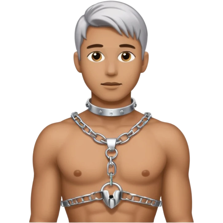 Submissive man wearing a chastity cage on his little penis emoji