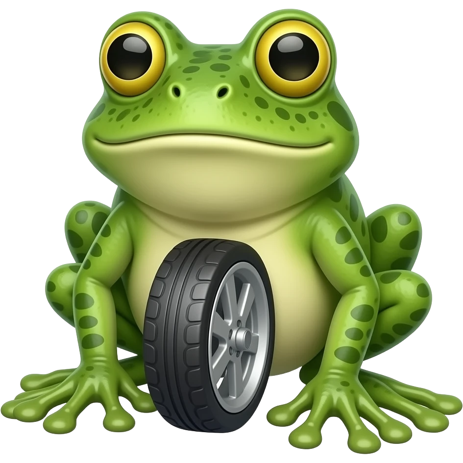 Make a frog have a wheel body and only have legs emoji