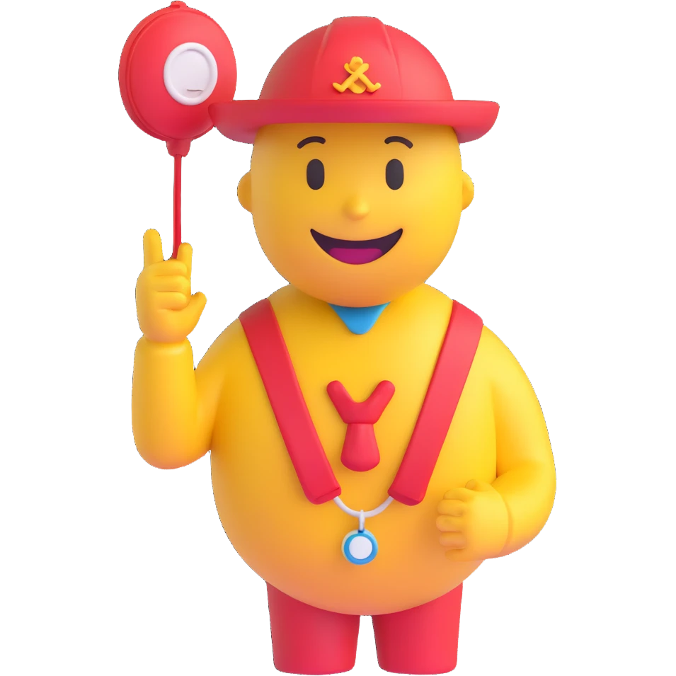 3D smiley emoji, round shape, lifeguard with whistle around neck, wearing lifeguard shirt, smiling face emoji