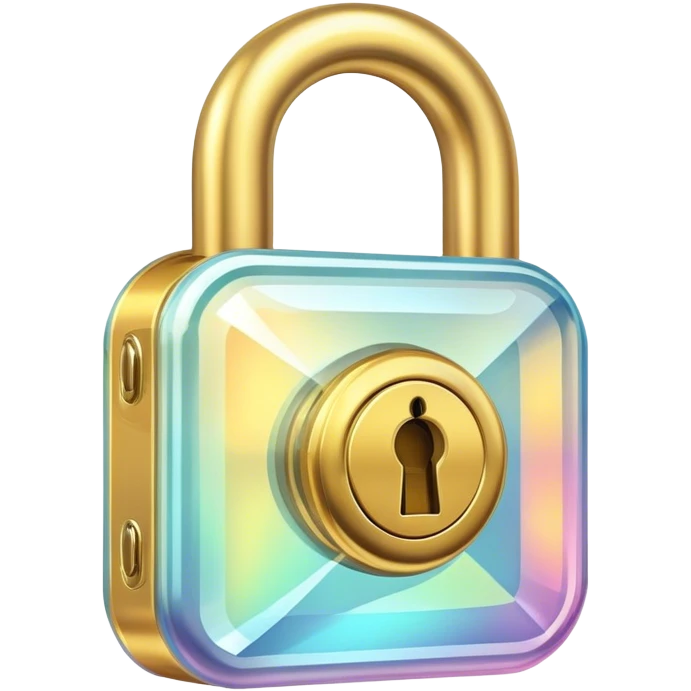 Holographic and glassmorphic golden lock emoji