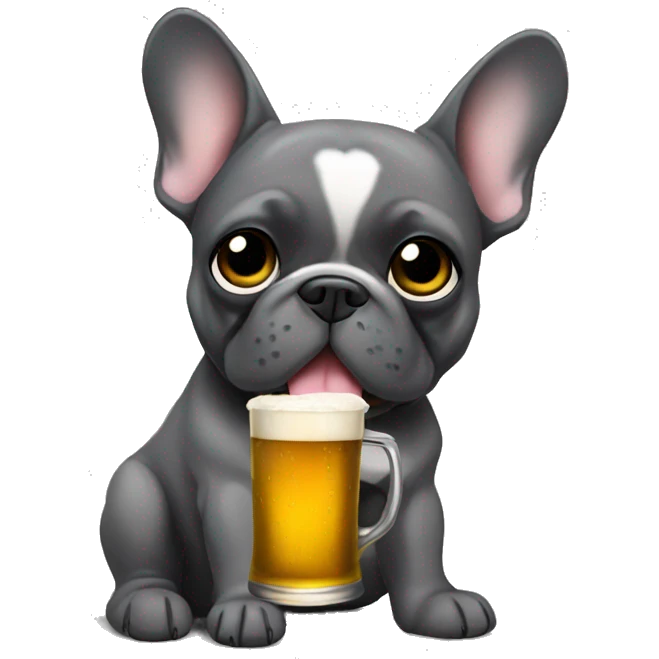 French bulldog dark grey holding a beer emoji