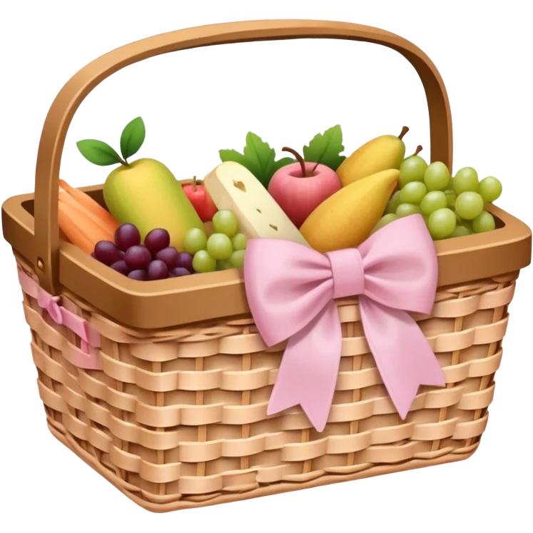 picnic basket with a light pink bow, natural and realistic emoji