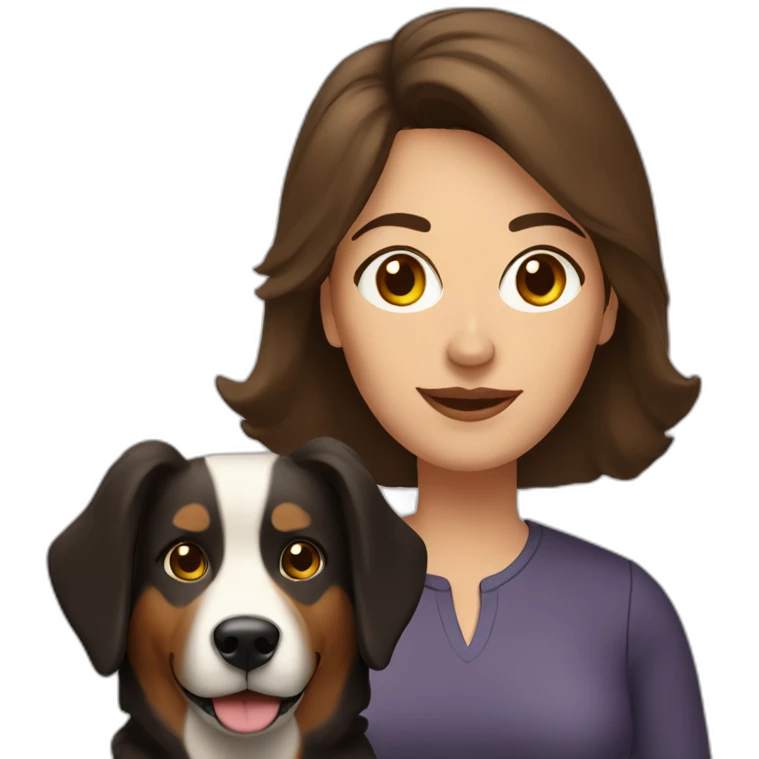 middle aged brunette woman with medium hair and shepard dog emoji