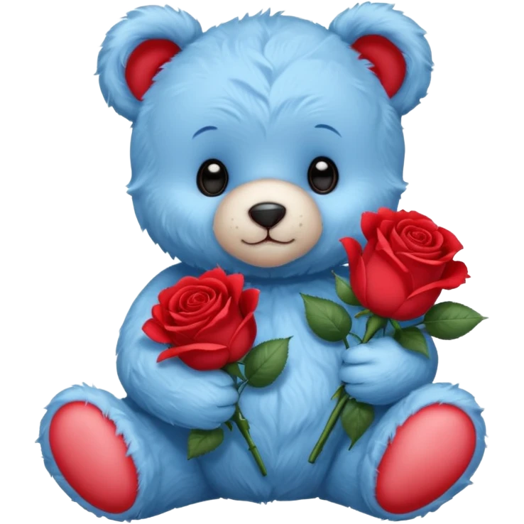 cute blue baby teddy bear holding roses  emoji