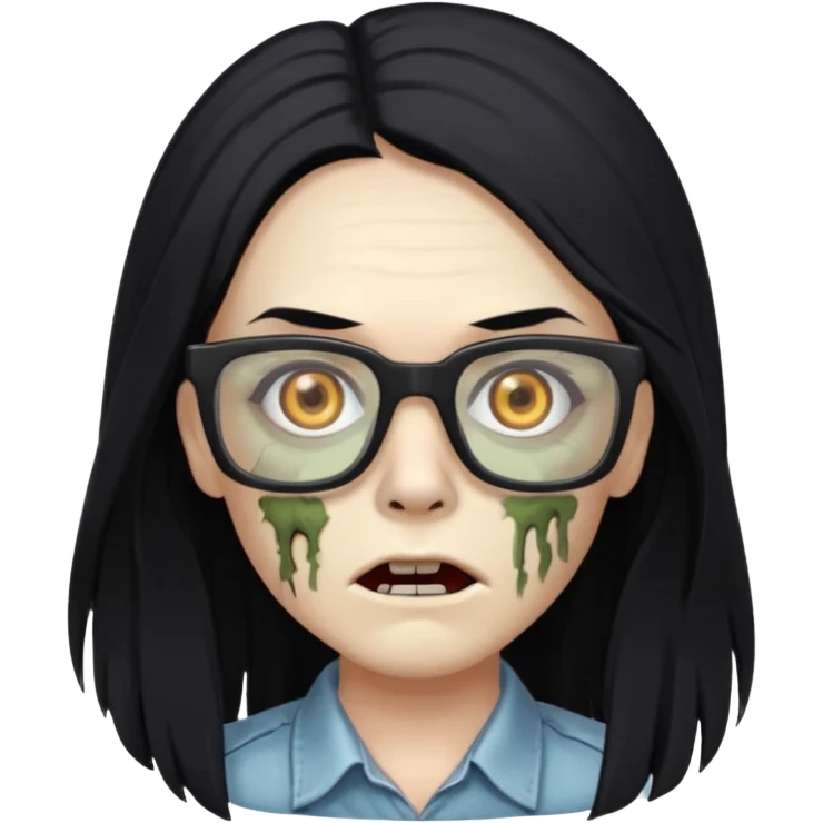 zumbi de cabelo grande preto,olhos pretos e oculos quadrado emoji