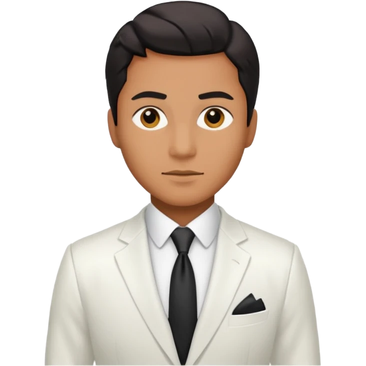 businessman, tan skin, black eyes, white suit emoji