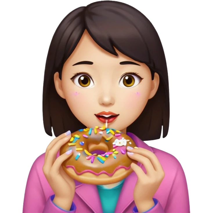 asian woman eating donut emoji