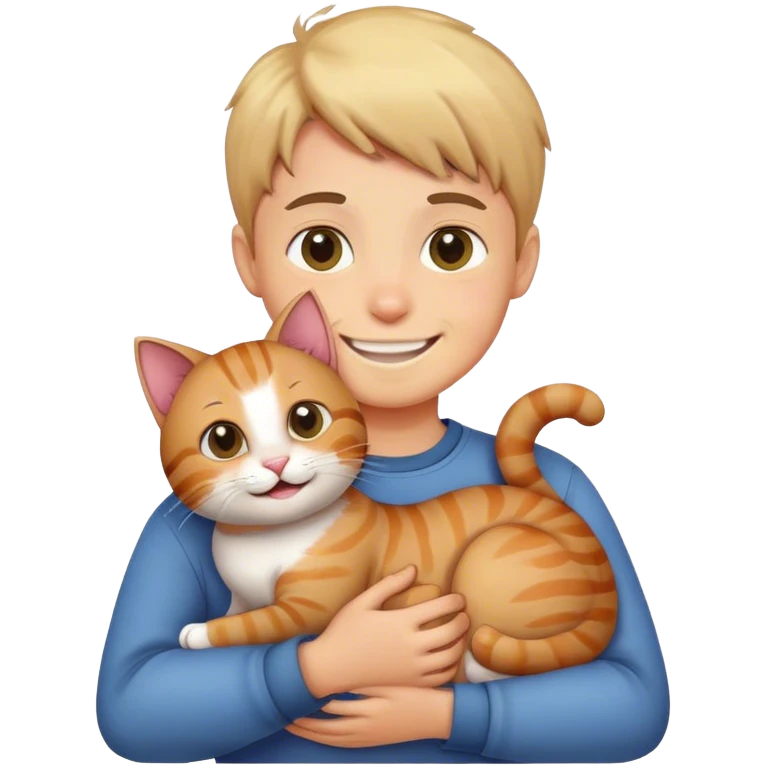 boy holding cat with smile emoji