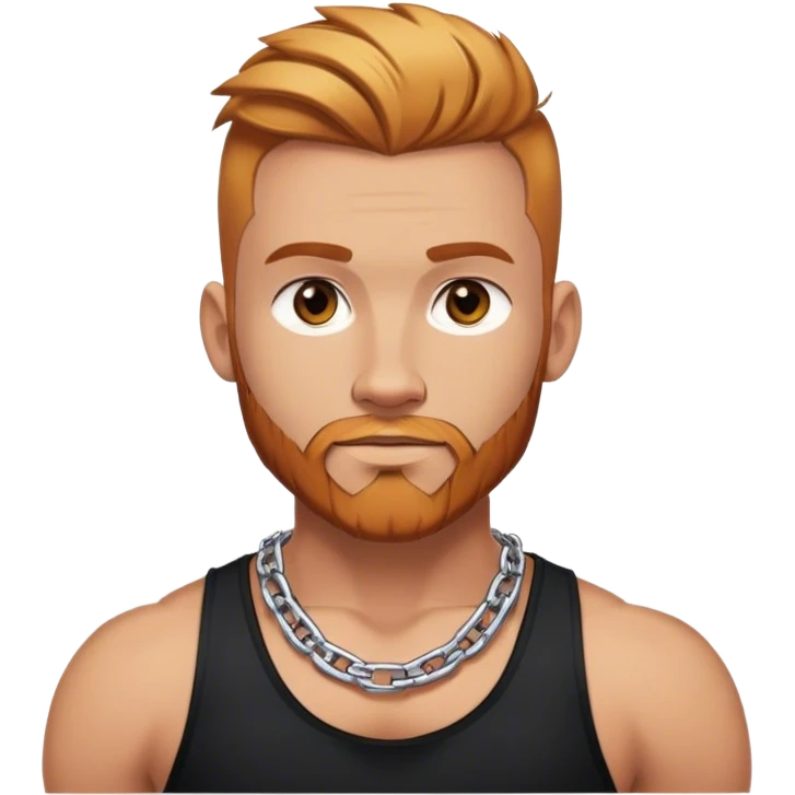 Buff guy selfie with thick silver chain link necklace and reddish blonde hair and beard with shaved sides of head and blond highlights on top in black tank top emoji
