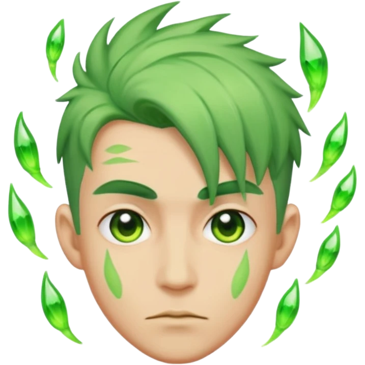 Make an emoji of a 🙎🏼‍♂️with green hair spiking up with a green aura around him emoji