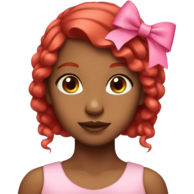 brown girl with bright red hair with pink bow in hair emoji