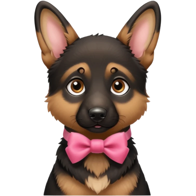 German shepherd puppy with a bow in the neck, like a gift emoji