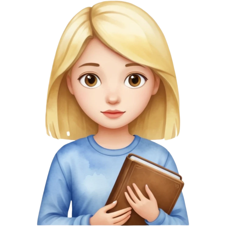 a girl in watercolor art style with book emoji