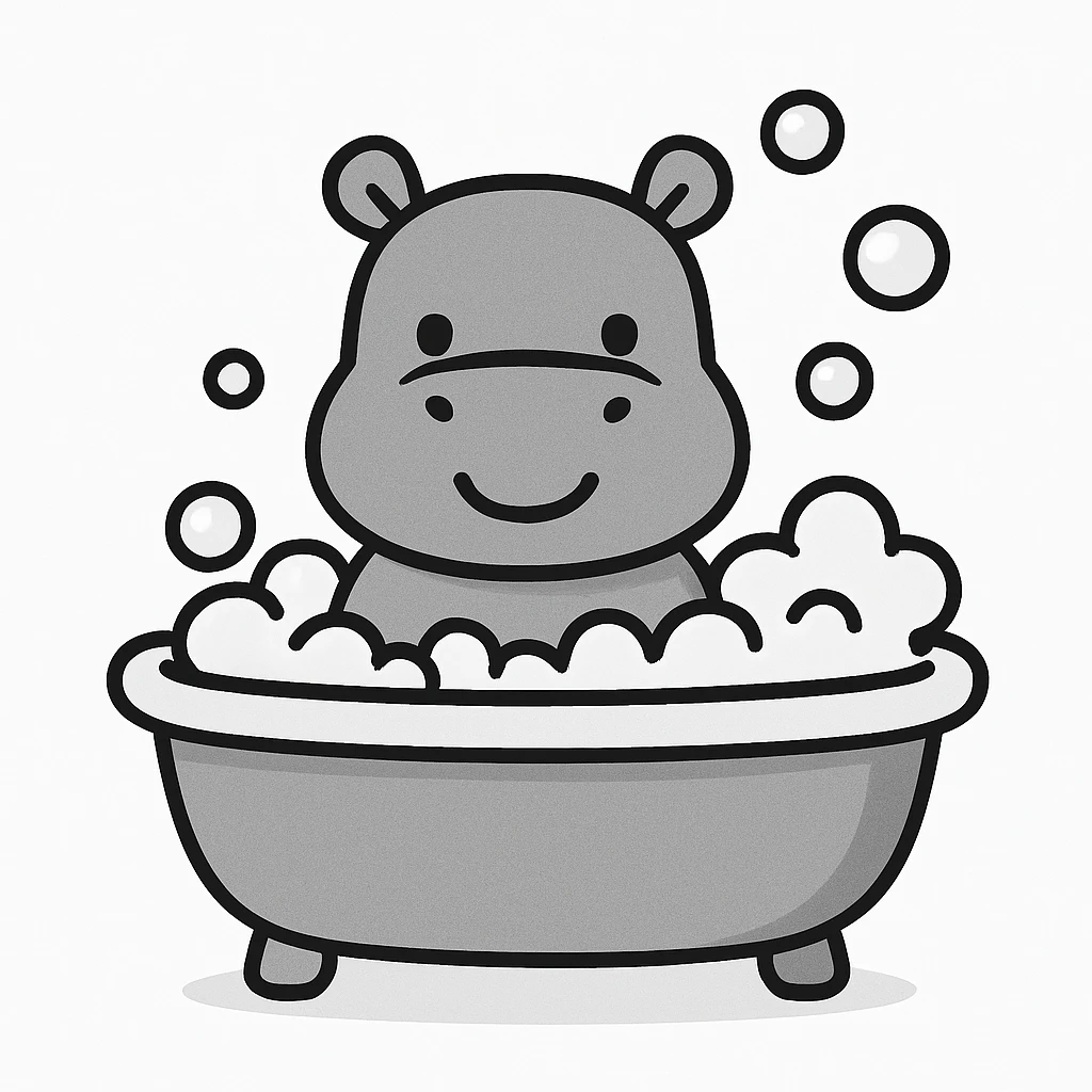 happy hippo with bubbles in bathtub emoji