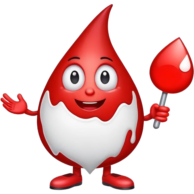 blood drop character holding a B.R.B. sign emoji