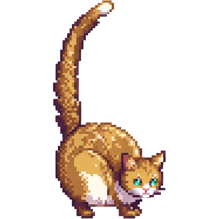 pixel art cat emoji with curled tail emoji