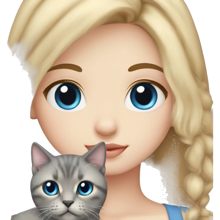 Blonde blue eye girl with Scottish fold grey cat emoji