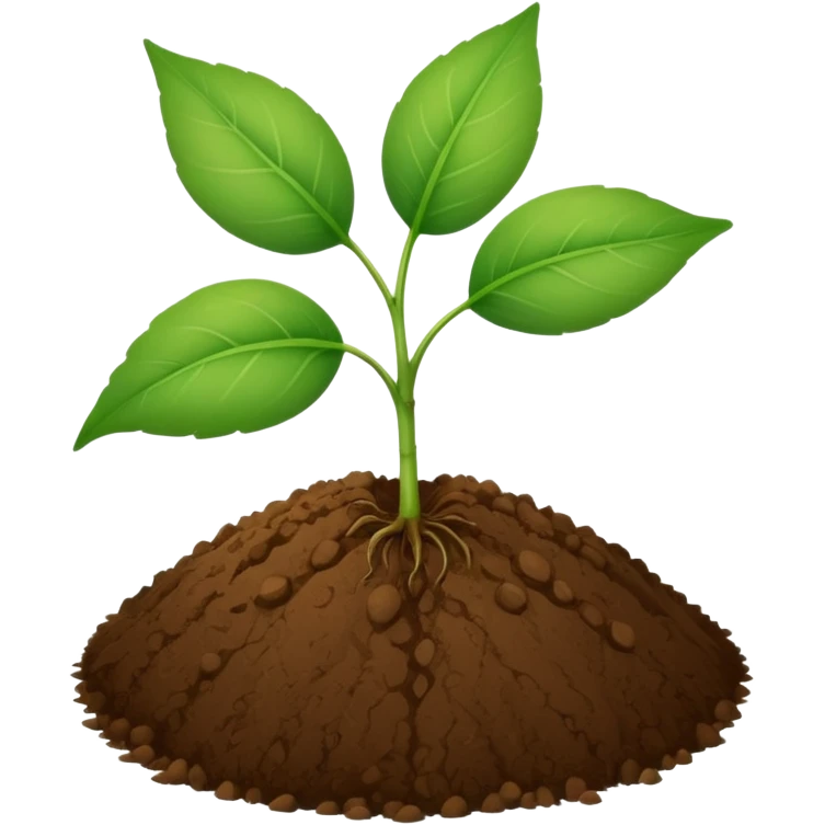 a green two leaves and a thin stem, growing from a round brown soil ball  emoji