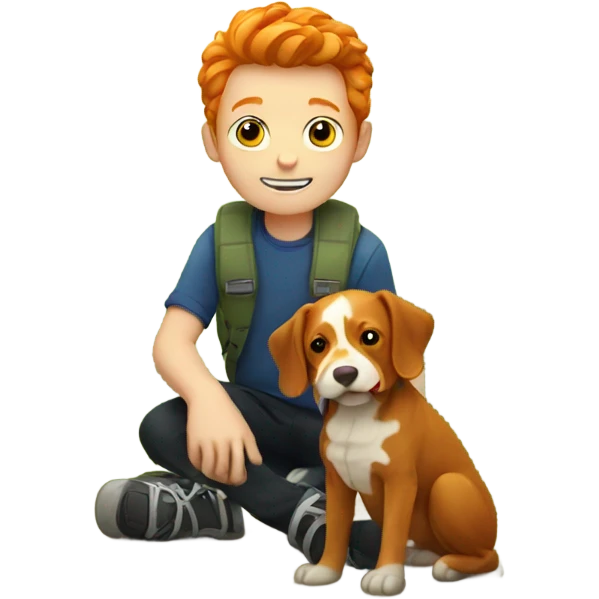 Ginger boy with dog in nature emoji