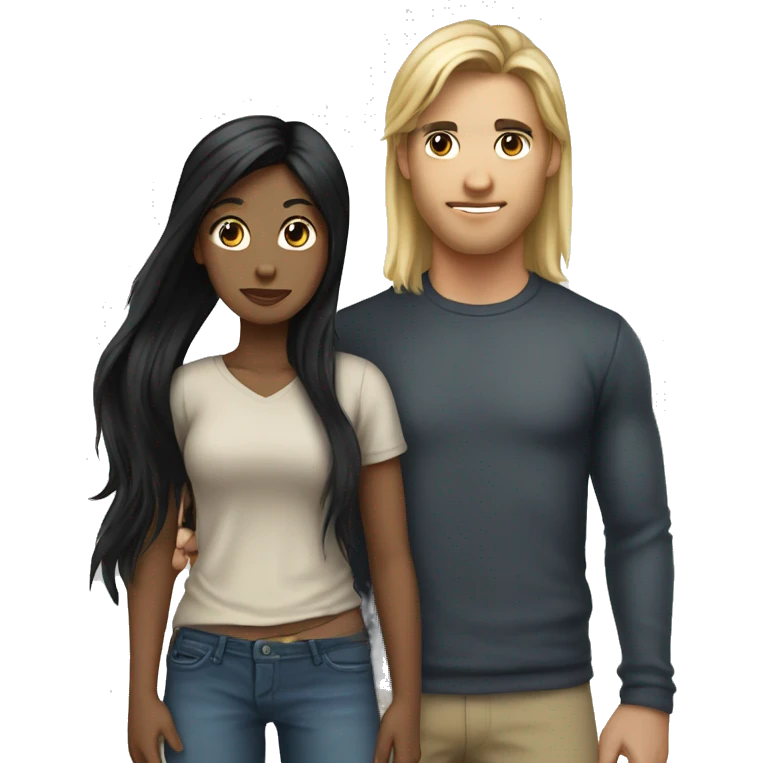 girl with black hair and pony ( hair pony) with piercings holding man with dark blond shoulder long hair emoji
