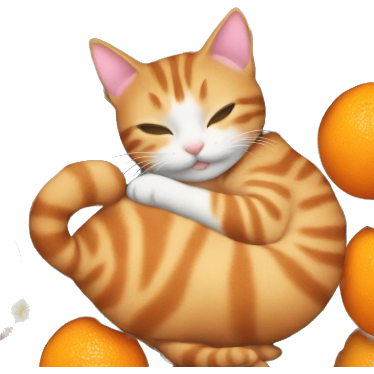 An tabby cat cuddling an orange cat emoji