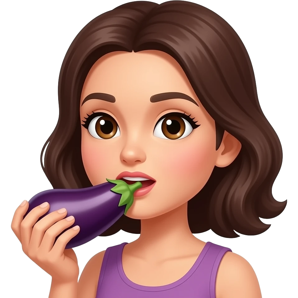 Woman  eating a eggplant emoji