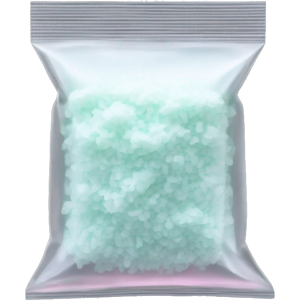 White Salt filling half of a small clear FLUORESCENT baggie with no face  emoji