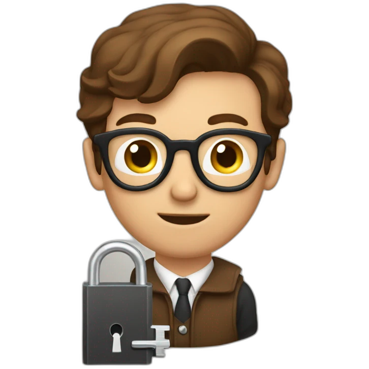 brown-haired classy man wearing glasses struggling to fit a key into a lock emoji