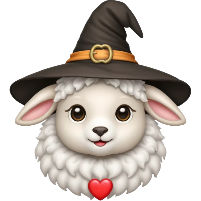Lamb wearing witch’s hat. Lamb has heart eyes.  emoji