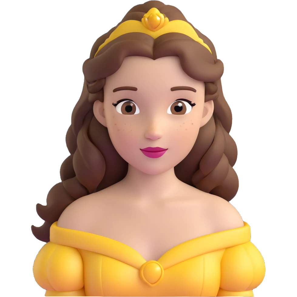 Disney Princess Belle from Beauty and the Beast with brown hair and face with freckles emoji