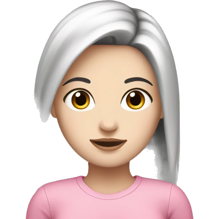 Pretty white girl with black hair wearing pink  emoji