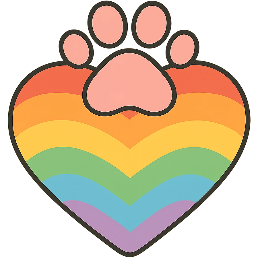 rainbow pride heart with a paw print on top, pastel toon style, no text emoji
