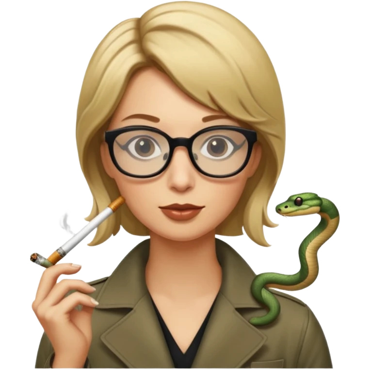 can you create a sneaky bitch SNAKE with big glasses smoking a cigarrette? the SNAKE needs to have dirty blonde hair emoji